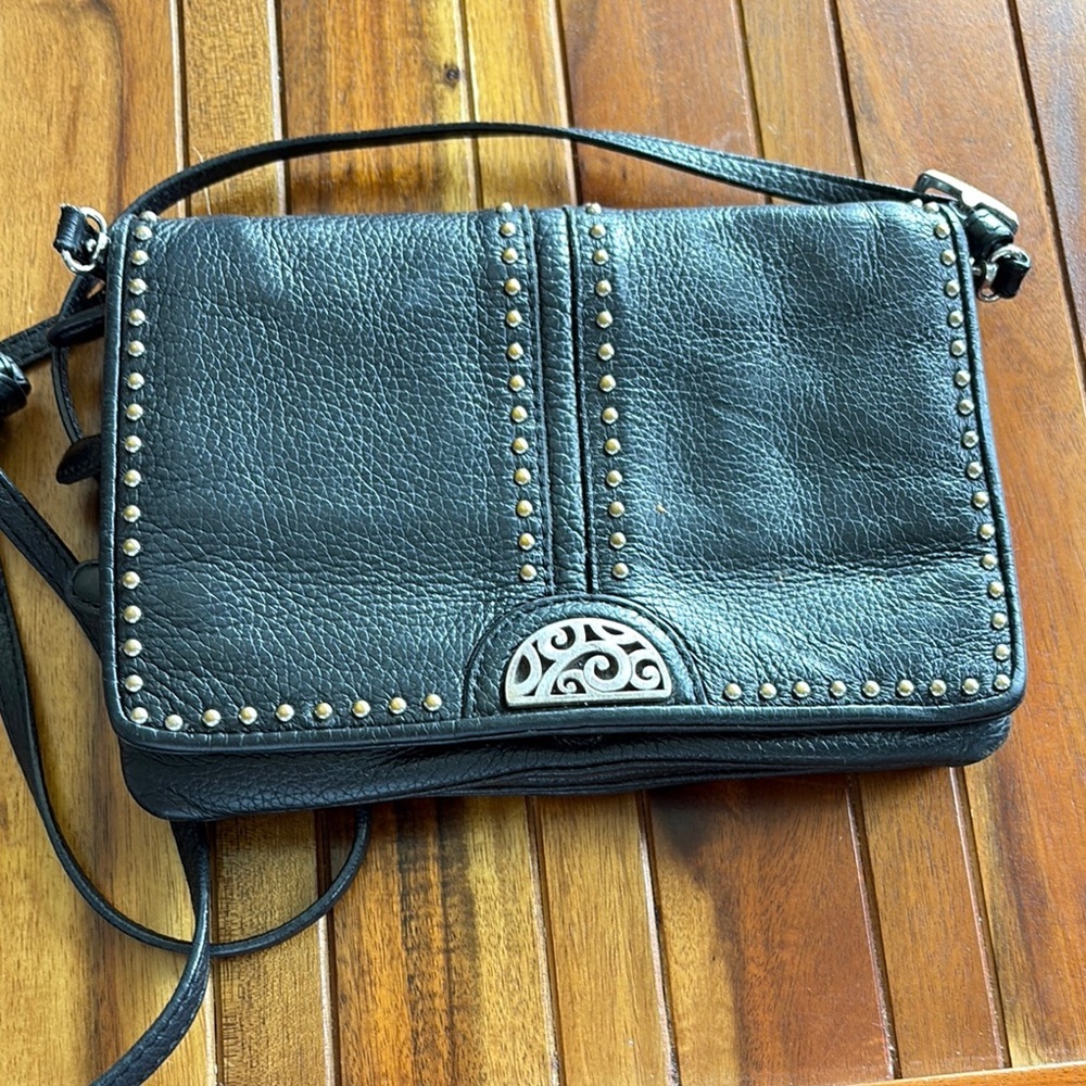 Brighton Black Leather Crossbody Bag with Studded Details​